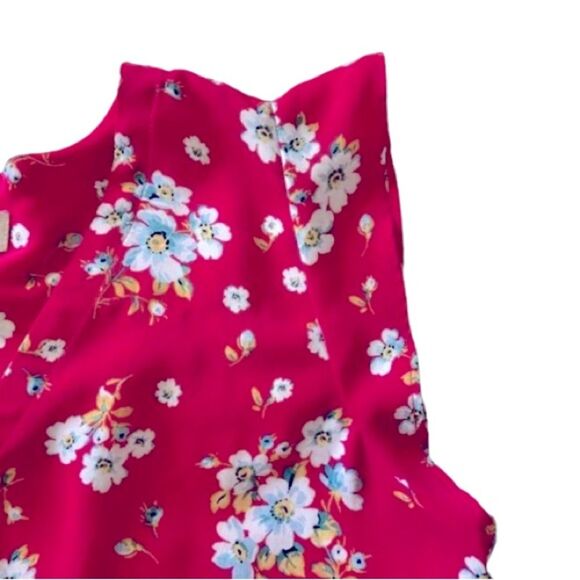 LOFT Magenta Floral Flutter Short Sleeve V Neck Pop Over Blouse Size M - Picture 7 of 10